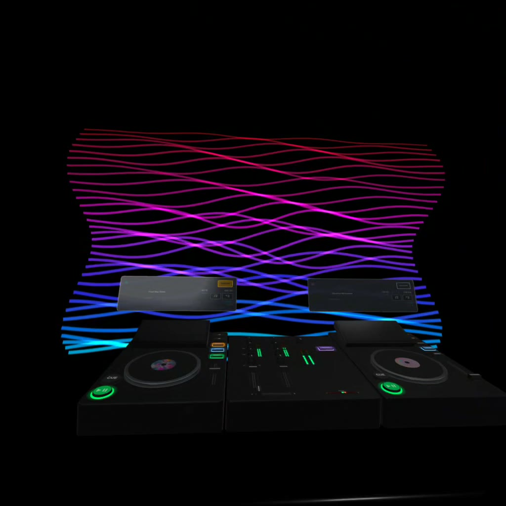 Wave visualiser rising behind the Immersive DJ decks